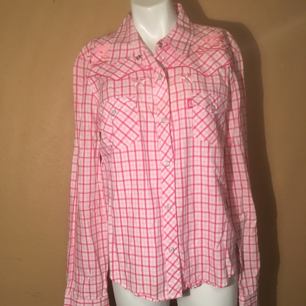 Western Pearl Snap shirt with custom embroidery.